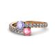 1 - Delise 5.00mm Round Tanzanite and Pink Tourmaline with Side Diamonds Bypass Ring 