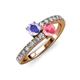 3 - Delise 5.00mm Round Tanzanite and Pink Tourmaline with Side Diamonds Bypass Ring 