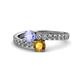 1 - Delise 5.00mm Round Tanzanite and Citrine with Side Diamonds Bypass Ring 