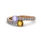 1 - Delise 5.00mm Round Tanzanite and Citrine with Side Diamonds Bypass Ring 