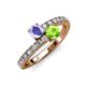 3 - Delise 5.00mm Round Tanzanite and Peridot with Side Diamonds Bypass Ring 