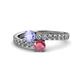 1 - Delise 5.00mm Round Tanzanite and Rhodolite Garnet with Side Diamonds Bypass Ring 