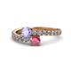 1 - Delise 5.00mm Round Tanzanite and Rhodolite Garnet with Side Diamonds Bypass Ring 