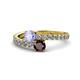 1 - Delise 5.00mm Round Tanzanite and Red Garnet with Side Diamonds Bypass Ring 