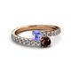 2 - Delise 5.00mm Round Tanzanite and Red Garnet with Side Diamonds Bypass Ring 