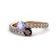 1 - Delise 5.00mm Round Tanzanite and Red Garnet with Side Diamonds Bypass Ring 