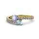 1 - Delise 5.00mm Round Tanzanite and Aquamarine with Side Diamonds Bypass Ring 