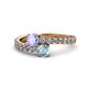 1 - Delise 5.00mm Round Tanzanite and Aquamarine with Side Diamonds Bypass Ring 