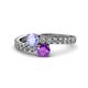 1 - Delise 5.00mm Round Tanzanite and Amethyst with Side Diamonds Bypass Ring 