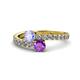 1 - Delise 5.00mm Round Tanzanite and Amethyst with Side Diamonds Bypass Ring 