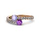 1 - Delise 5.00mm Round Tanzanite and Amethyst with Side Diamonds Bypass Ring 