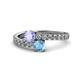 1 - Delise 5.00mm Round Tanzanite and Blue Topaz with Side Diamonds Bypass Ring 