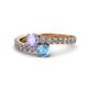 1 - Delise 5.00mm Round Tanzanite and Blue Topaz with Side Diamonds Bypass Ring 