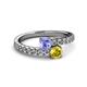 2 - Delise 5.00mm Round Tanzanite and Yellow Sapphire with Side Diamonds Bypass Ring 