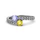 1 - Delise 5.00mm Round Tanzanite and Yellow Sapphire with Side Diamonds Bypass Ring 