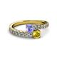 2 - Delise 5.00mm Round Tanzanite and Yellow Sapphire with Side Diamonds Bypass Ring 