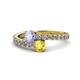 1 - Delise 5.00mm Round Tanzanite and Yellow Sapphire with Side Diamonds Bypass Ring 