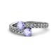 1 - Delise 5.00mm Round Tanzanite with Side Diamonds Bypass Ring 