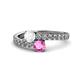 1 - Delise 5.00mm Round White and Pink Sapphire with Side Diamonds Bypass Ring 