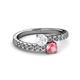 2 - Delise 5.00mm Round White Sapphire and Pink Tourmaline with Side Diamonds Bypass Ring 