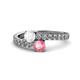 1 - Delise 5.00mm Round White Sapphire and Pink Tourmaline with Side Diamonds Bypass Ring 