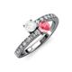 3 - Delise 5.00mm Round White Sapphire and Pink Tourmaline with Side Diamonds Bypass Ring 