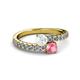 2 - Delise 5.00mm Round White Sapphire and Pink Tourmaline with Side Diamonds Bypass Ring 