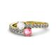 1 - Delise 5.00mm Round White Sapphire and Pink Tourmaline with Side Diamonds Bypass Ring 