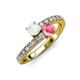 3 - Delise 5.00mm Round White Sapphire and Pink Tourmaline with Side Diamonds Bypass Ring 