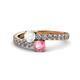 1 - Delise 5.00mm Round White Sapphire and Pink Tourmaline with Side Diamonds Bypass Ring 