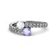 1 - Delise 5.00mm Round White Sapphire and Tanzanite with Side Diamonds Bypass Ring 