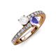 3 - Delise 5.00mm Round White Sapphire and Tanzanite with Side Diamonds Bypass Ring 