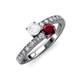 3 - Delise 5.00mm Round White Sapphire and Ruby with Side Diamonds Bypass Ring 