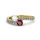 1 - Delise 5.00mm Round White Sapphire and Ruby with Side Diamonds Bypass Ring 