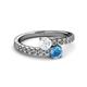 2 - Delise 5.00mm Round White Sapphire and Blue Topaz with Side Diamonds Bypass Ring 