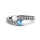 1 - Delise 5.00mm Round White Sapphire and Blue Topaz with Side Diamonds Bypass Ring 