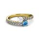 2 - Delise 5.00mm Round White Sapphire and Blue Topaz with Side Diamonds Bypass Ring 