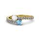 1 - Delise 5.00mm Round White Sapphire and Blue Topaz with Side Diamonds Bypass Ring 