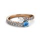 2 - Delise 5.00mm Round White Sapphire and Blue Topaz with Side Diamonds Bypass Ring 