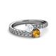 2 - Delise 5.00mm Round White Sapphire and Citrine with Side Diamonds Bypass Ring 