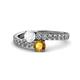 1 - Delise 5.00mm Round White Sapphire and Citrine with Side Diamonds Bypass Ring 