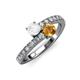 3 - Delise 5.00mm Round White Sapphire and Citrine with Side Diamonds Bypass Ring 