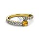 2 - Delise 5.00mm Round White Sapphire and Citrine with Side Diamonds Bypass Ring 