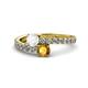 1 - Delise 5.00mm Round White Sapphire and Citrine with Side Diamonds Bypass Ring 