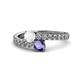 1 - Delise 5.00mm Round White Sapphire and Iolite with Side Diamonds Bypass Ring 