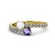 1 - Delise 5.00mm Round White Sapphire and Iolite with Side Diamonds Bypass Ring 