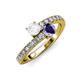 3 - Delise 5.00mm Round White Sapphire and Iolite with Side Diamonds Bypass Ring 