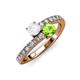 3 - Delise 5.00mm Round White Sapphire and Peridot with Side Diamonds Bypass Ring 