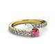 2 - Delise 5.00mm Round White Sapphire and Rhodolite Garnet with Side Diamonds Bypass Ring 