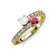 3 - Delise 5.00mm Round White Sapphire and Rhodolite Garnet with Side Diamonds Bypass Ring 